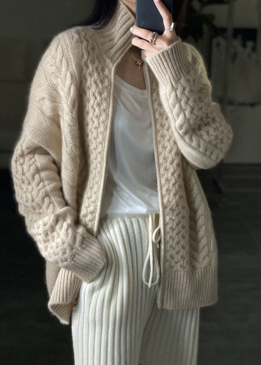 Women's Cable Knit Cardigan Zip-Up - Fashinoza