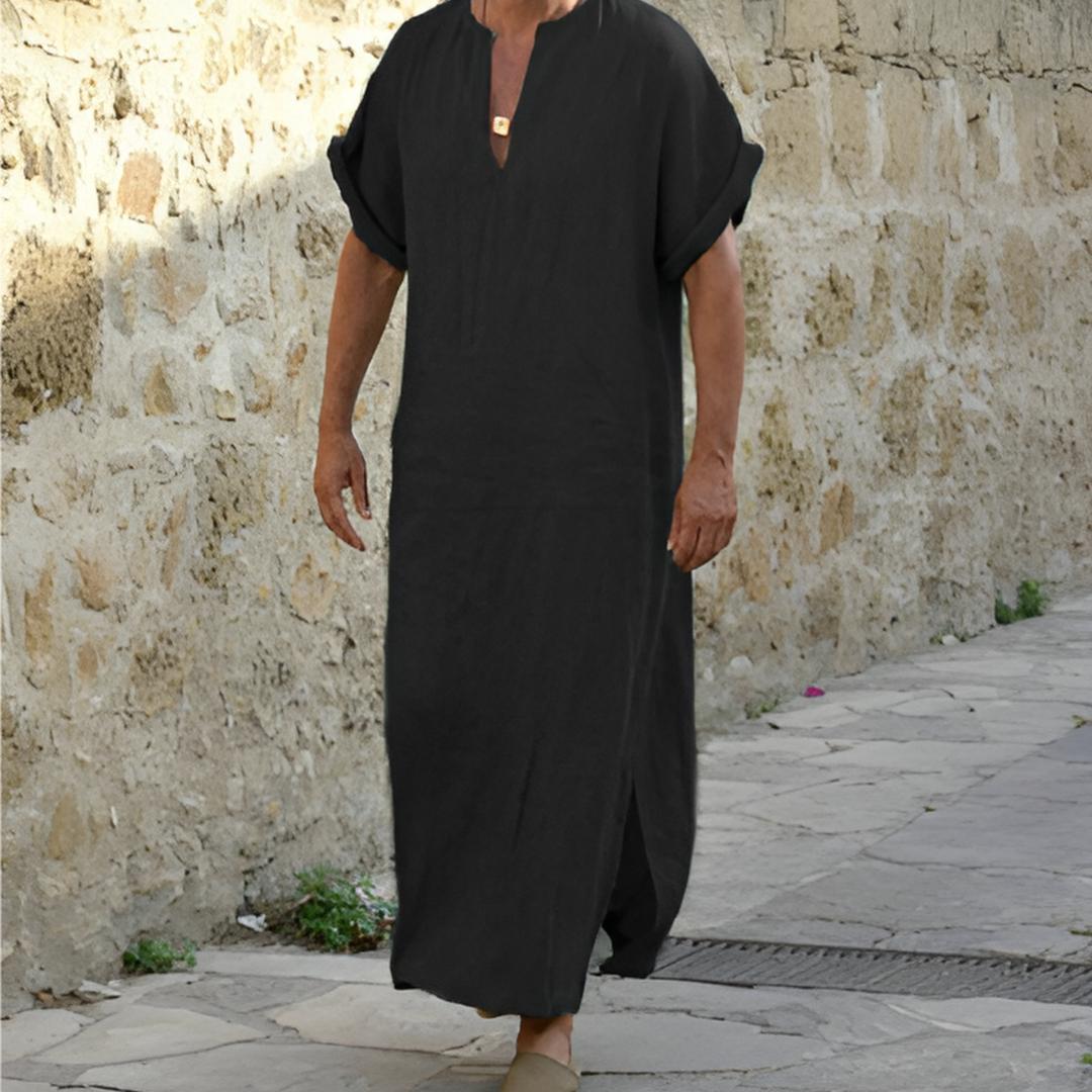 Men's V-Neck Long Sleeve Shirt Side Slit - Fashinoza