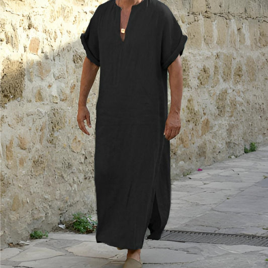 Men's V-Neck Long Sleeve Shirt Side Slit - Fashinoza