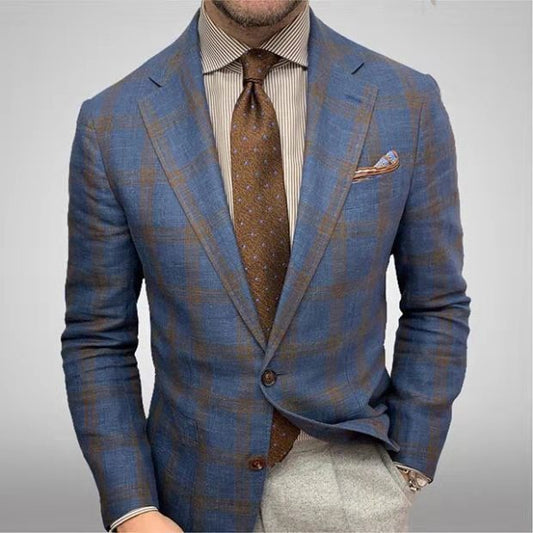 Men's Plaid Blazer Jacket Single Breasted - Fashinoza