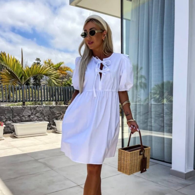 Image of Melanie | Women's Puff Sleeve A-Line Mini Dress