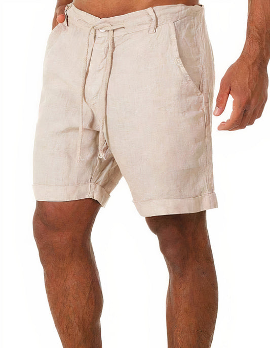 Men's Linen Shorts Lightweight Beige - Fashinoza