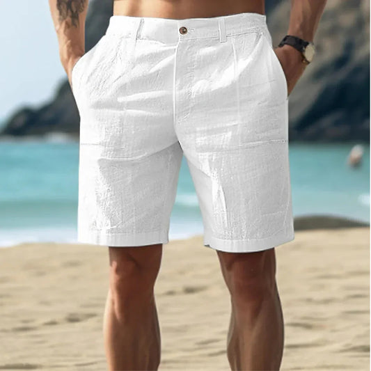 Men's Linen Shorts Casual Beige - Fashinoza