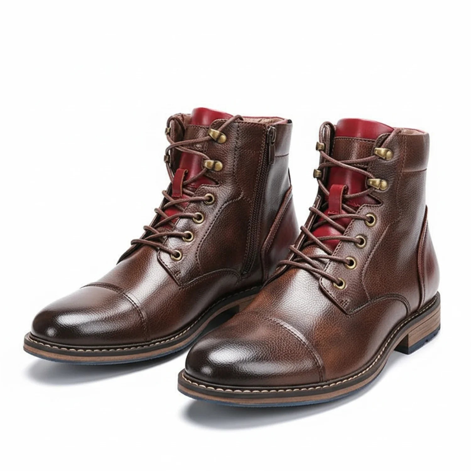 Orthopedic Lace Up Cap Toe Boots - Fashinoza
