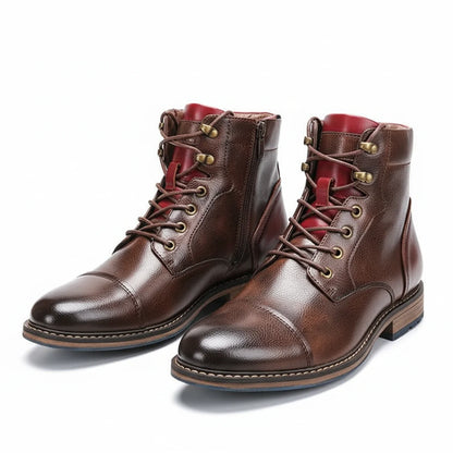 Orthopedic Lace Up Cap Toe Boots - Fashinoza
