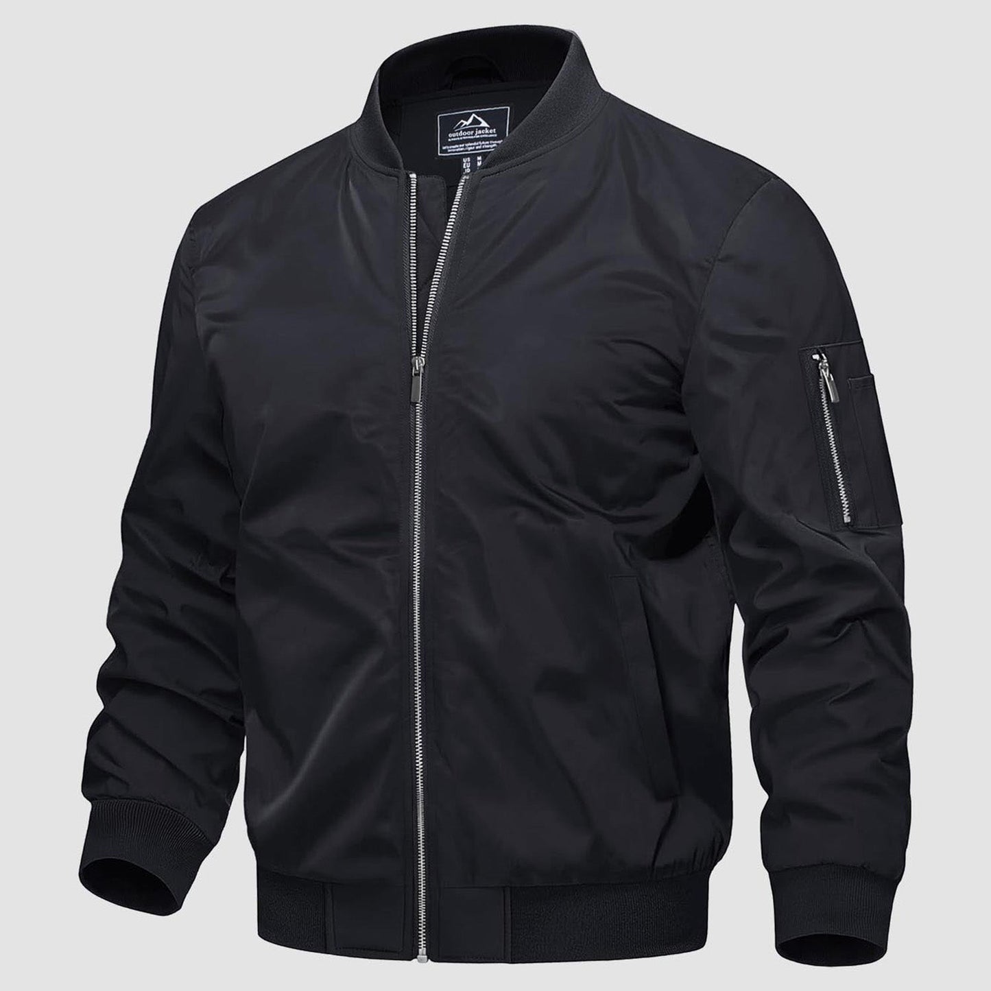Men's Quilted Bomber Jacket Windproof Nylon Black - Fashinoza
