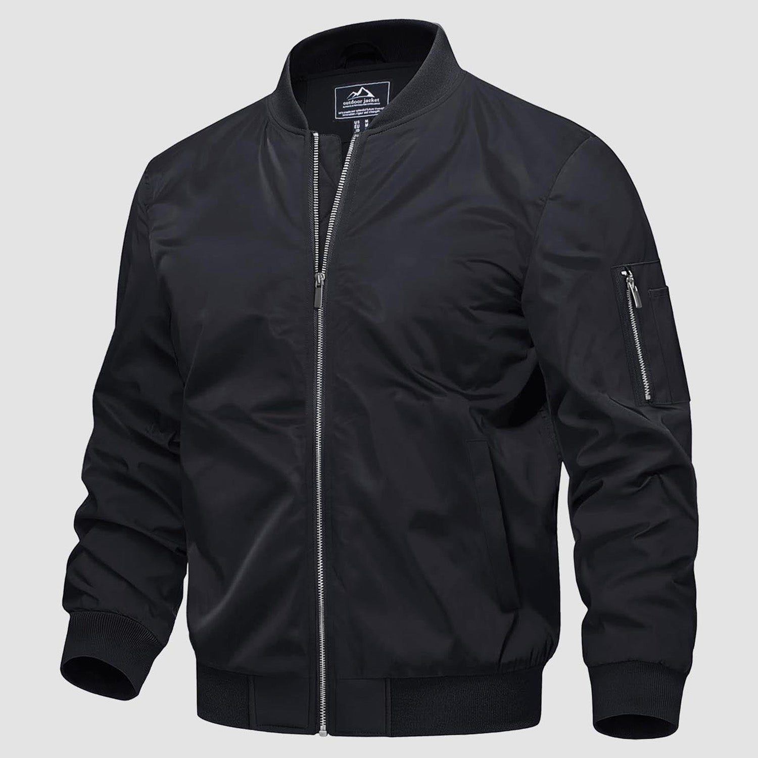 Men's Quilted Bomber Jacket Windproof Nylon Black - Fashinoza