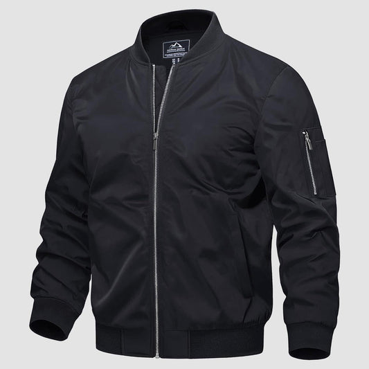 Men's Quilted Bomber Jacket Windproof Nylon Black - Fashinoza