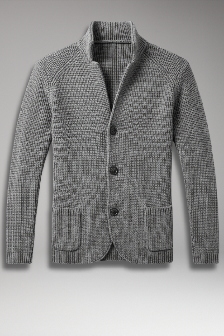 Men's Knit Blazer Stand Collar Pockets - 
Fashinoza