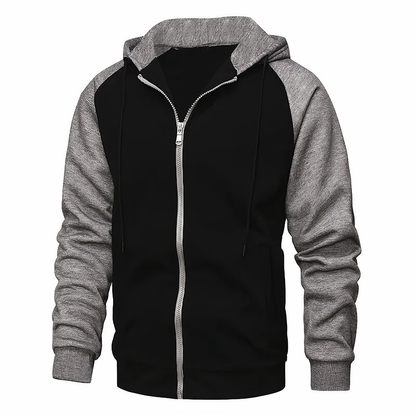 Men's Zip-Up Hoodie Raglan Sleeves Comfortable Grey