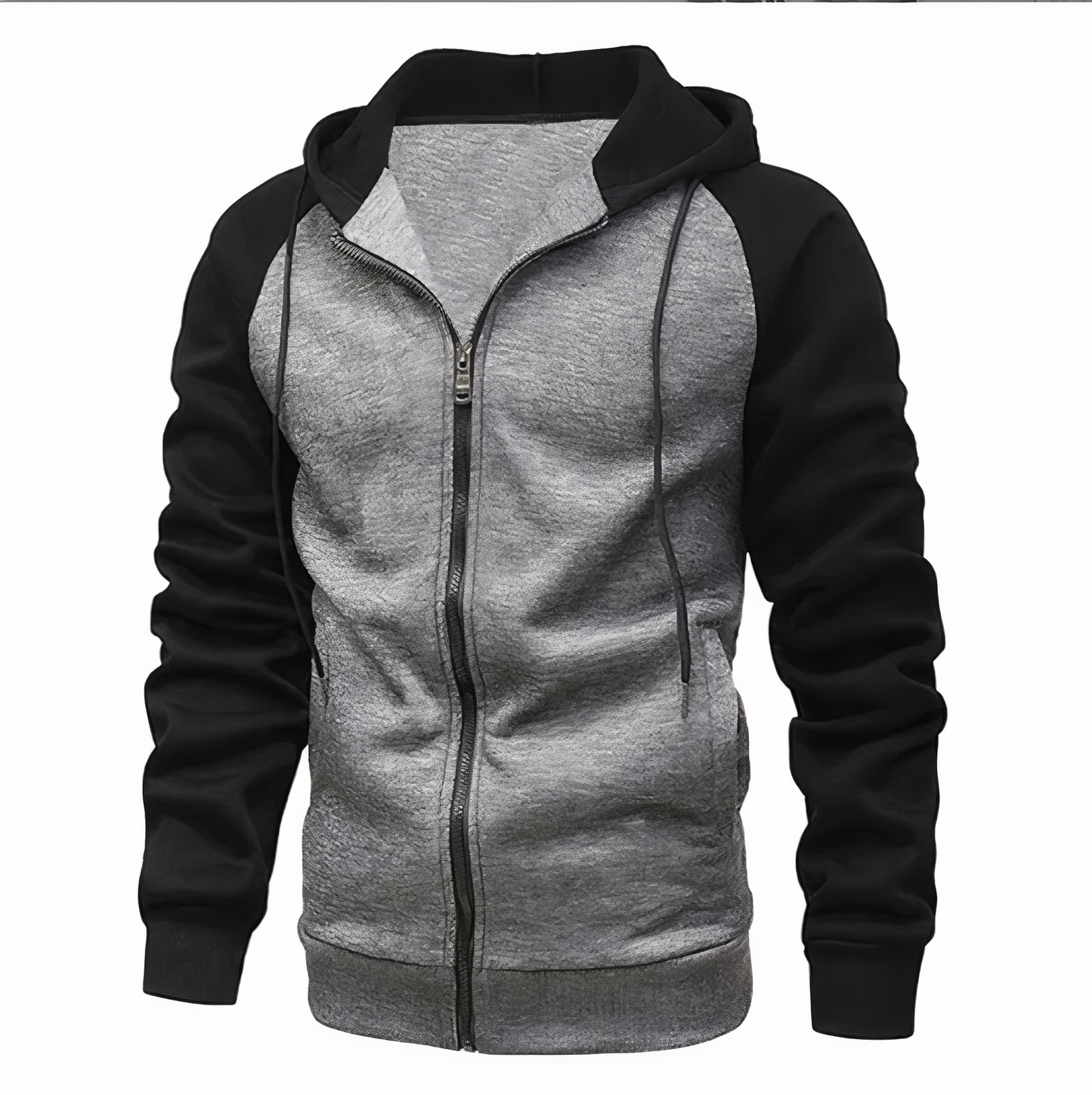Men's Zip-Up Hoodie Raglan Sleeves Comfortable Grey