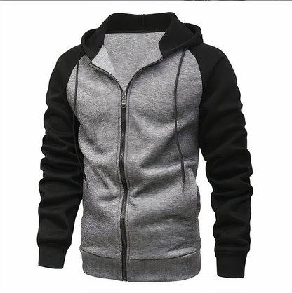 Men's Zip-Up Hoodie Raglan Sleeves Comfortable Grey