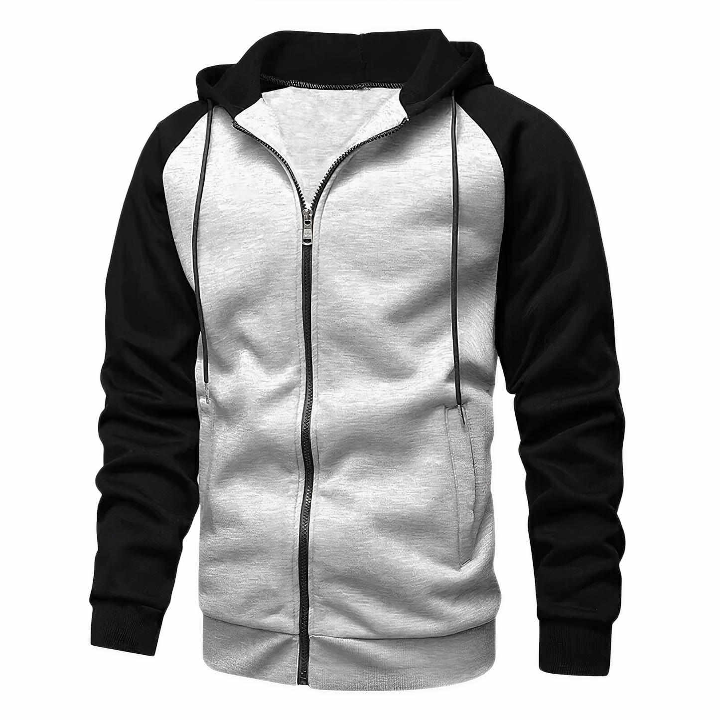Men's Zip-Up Hoodie Raglan Sleeves Comfortable Grey