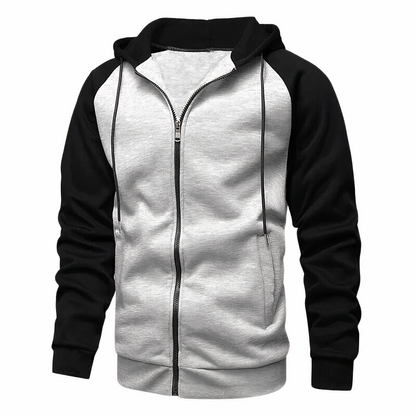 Men's Zip-Up Hoodie Raglan Sleeves Comfortable Grey