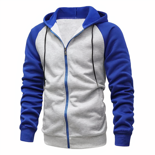 Men's Zip-Up Hoodie Raglan Sleeves Comfortable Grey - Fashinoza