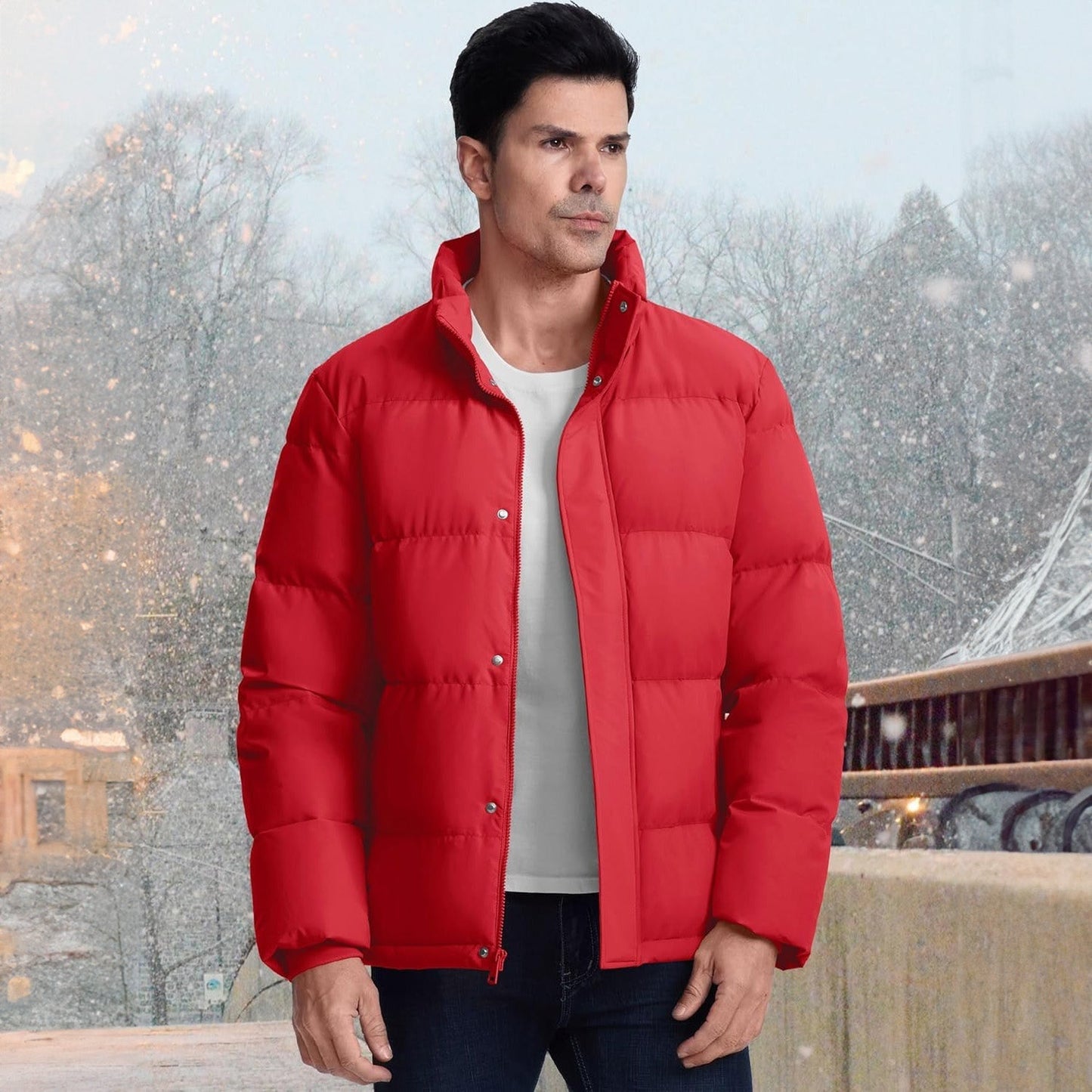 Men's Down Puffer Jacket Water-Resistant Windproof Warm Black