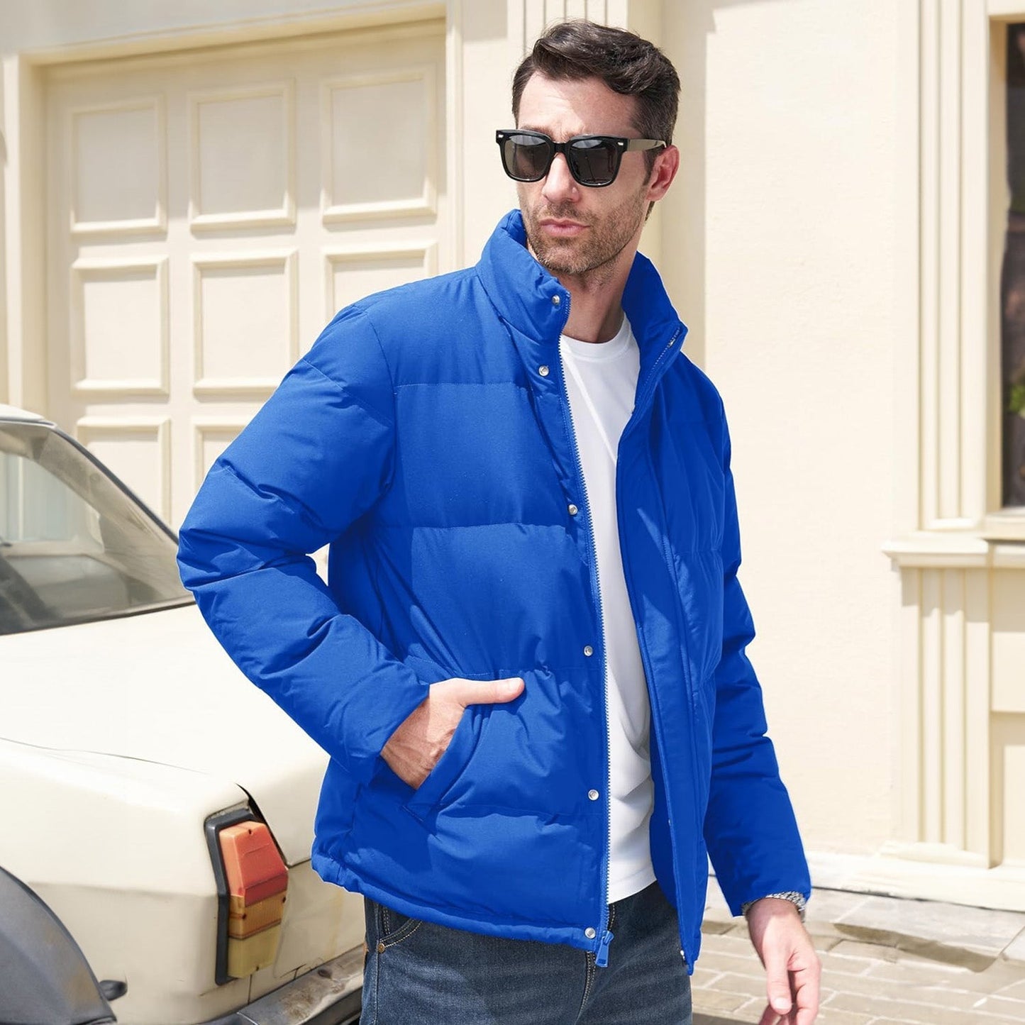 Men's Down Puffer Jacket Water-Resistant Windproof Warm Black