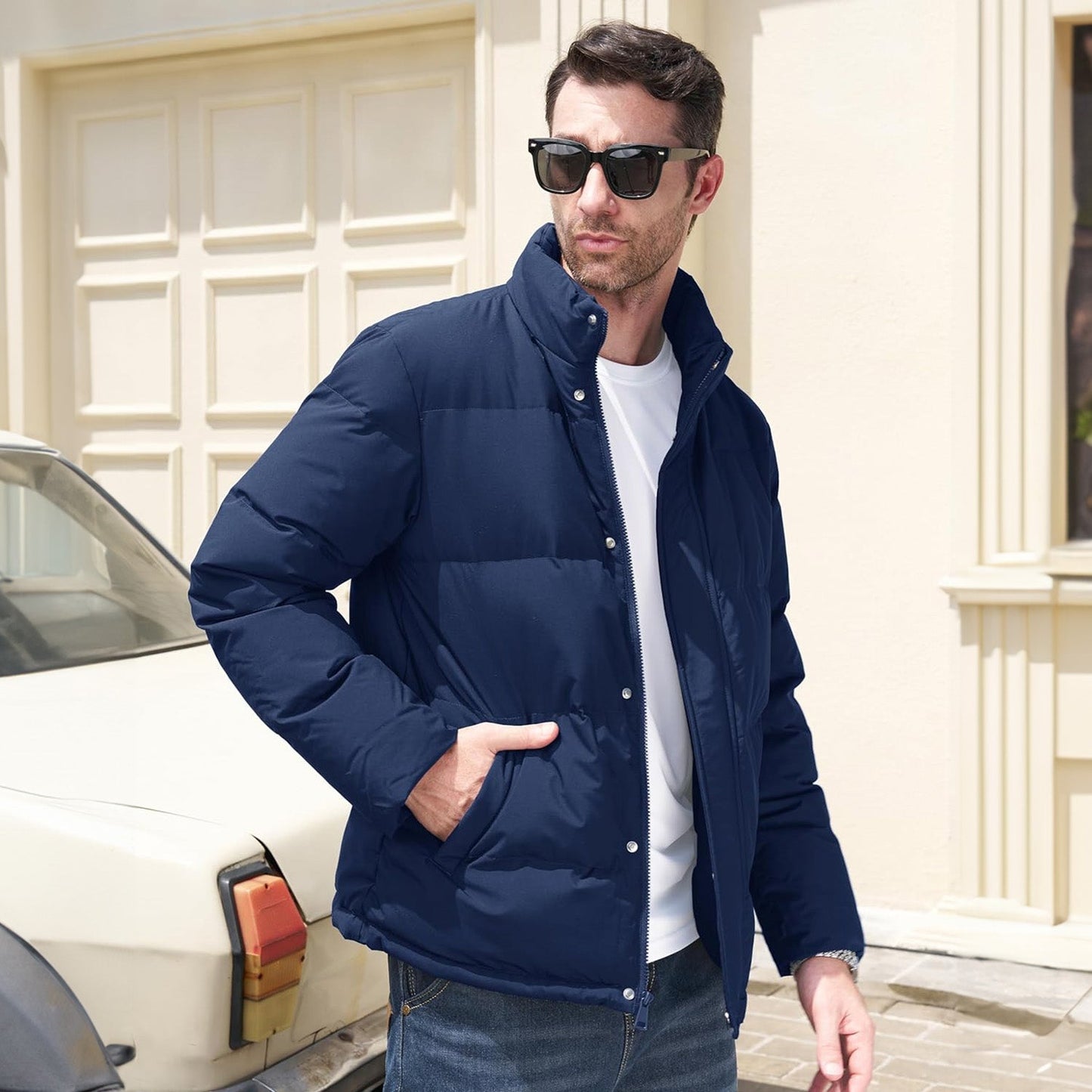 Men's Down Puffer Jacket Water-Resistant Windproof Warm Black
