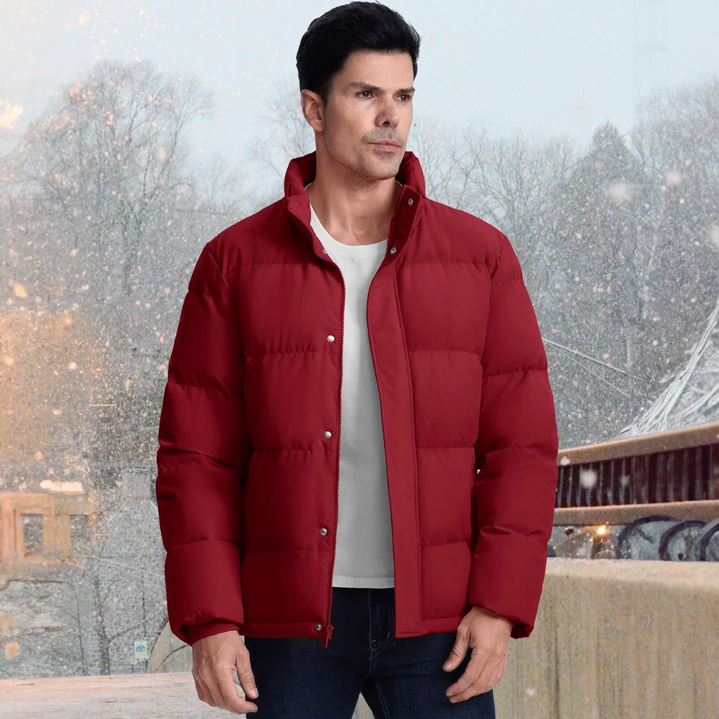 Men's Down Puffer Jacket Water-Resistant Windproof Warm Black