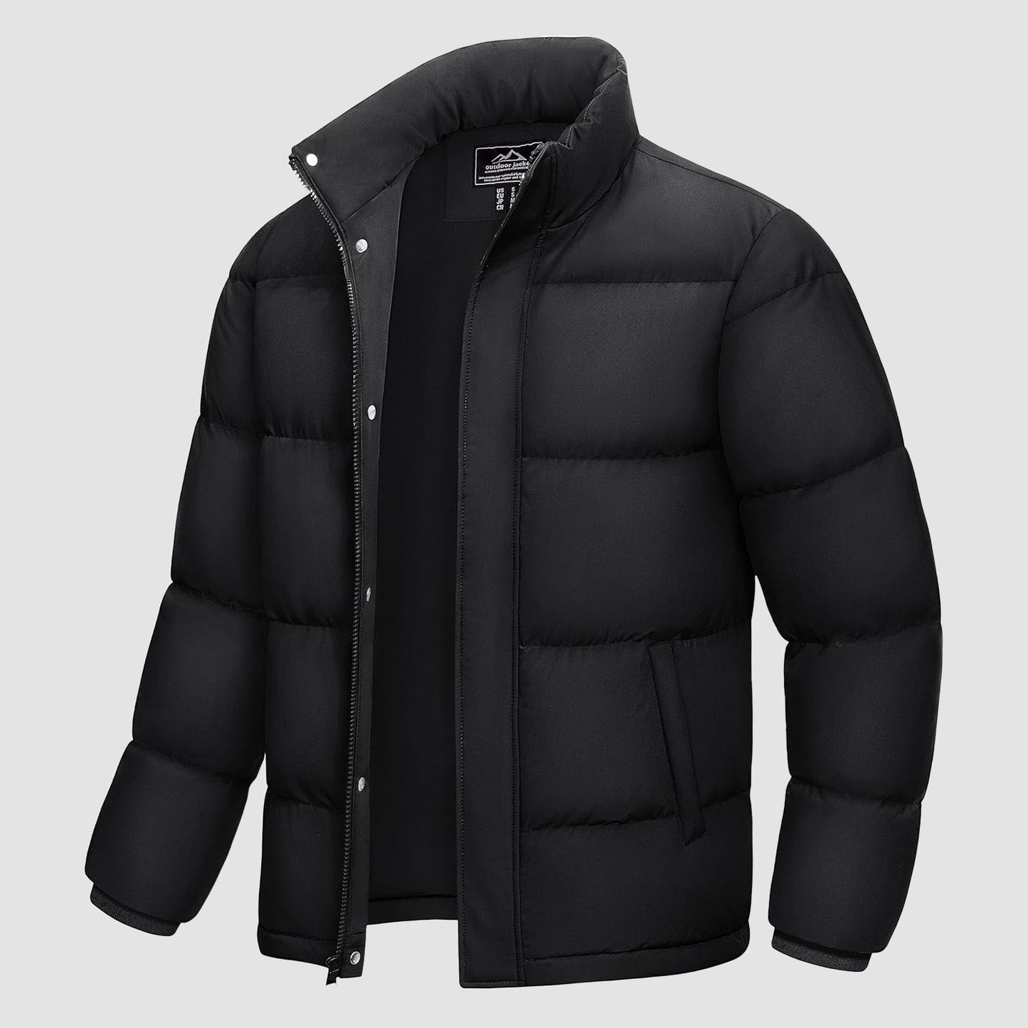 Men's Down Puffer Jacket Water-Resistant Windproof Warm Black - Fashinoza