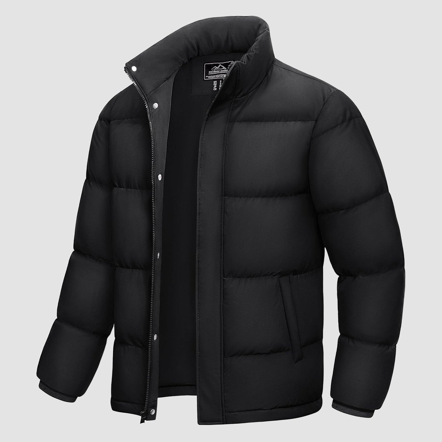 Men's Down Puffer Jacket Water-Resistant Windproof Warm Black - Fashinoza