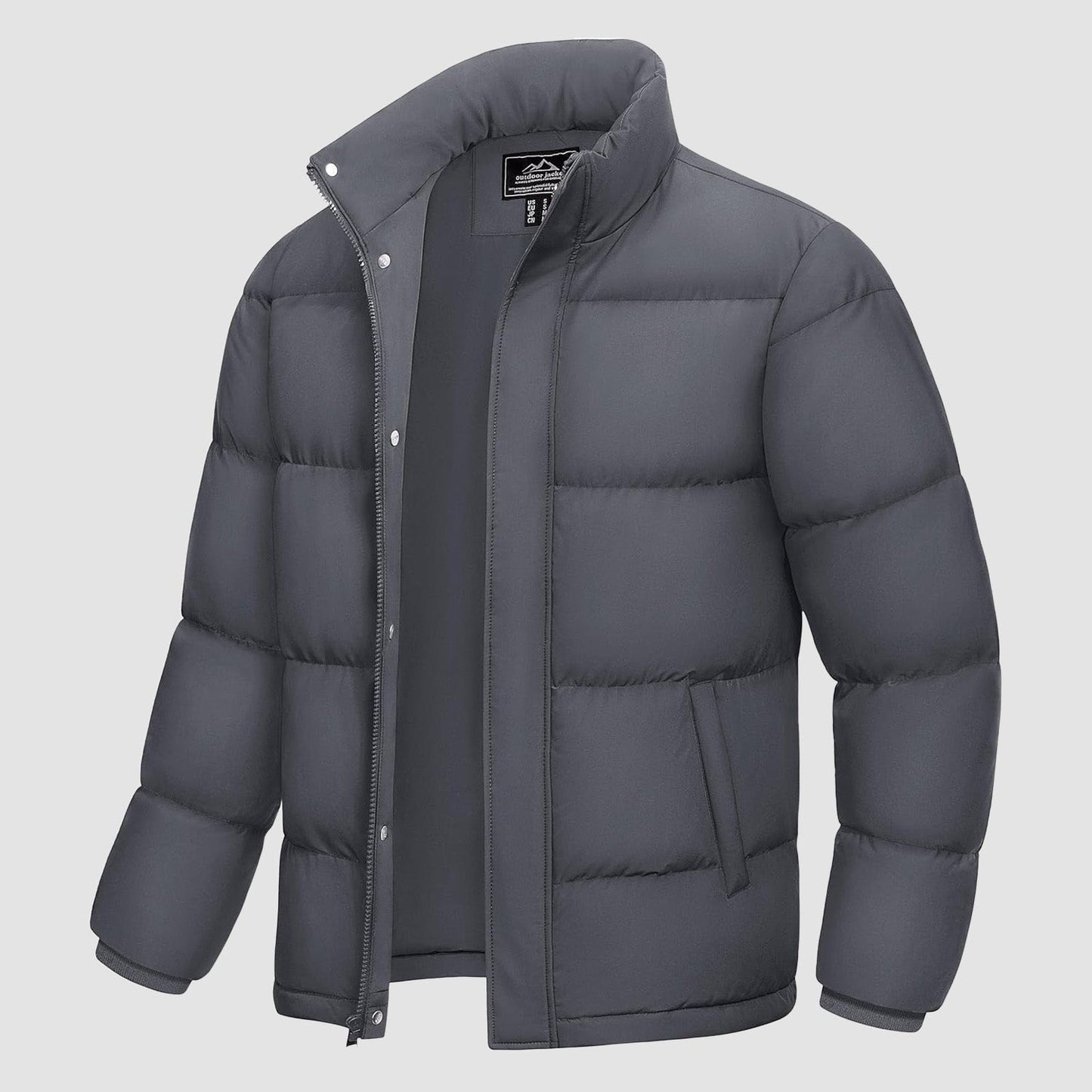 Men's Down Puffer Jacket Water-Resistant Windproof Warm Black