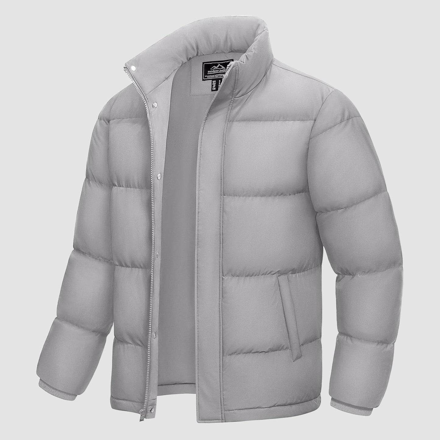 Men's Down Puffer Jacket Water-Resistant Windproof Warm Black