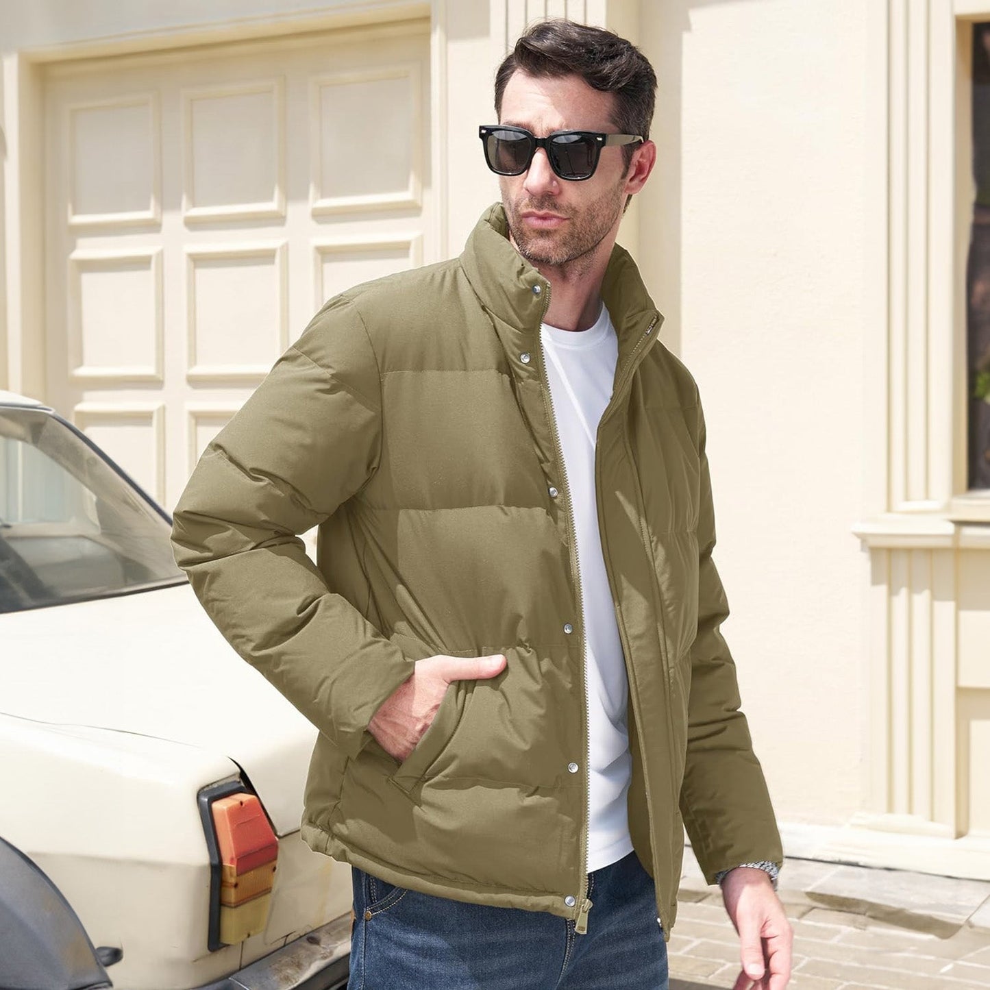 Men's Down Puffer Jacket Water-Resistant Windproof Warm Black