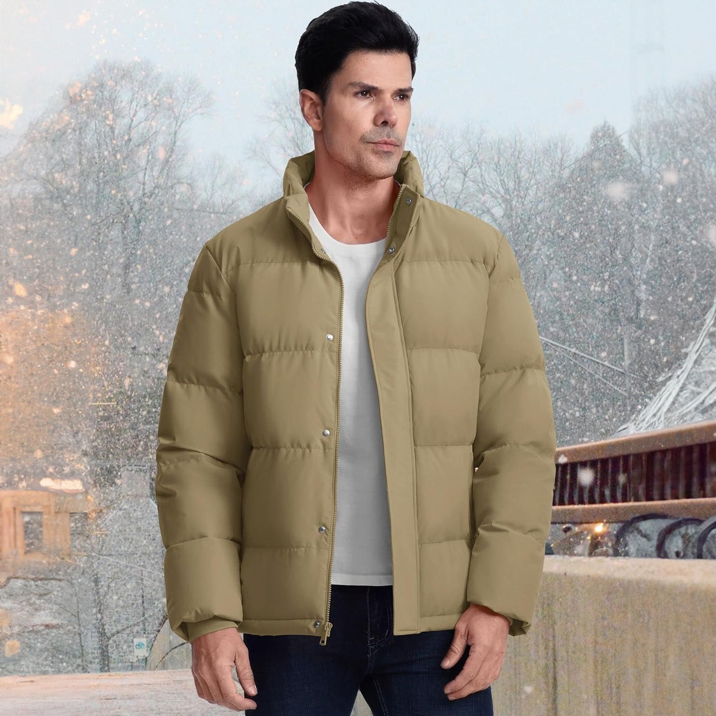 Men's Down Puffer Jacket Water-Resistant Windproof Warm Black
