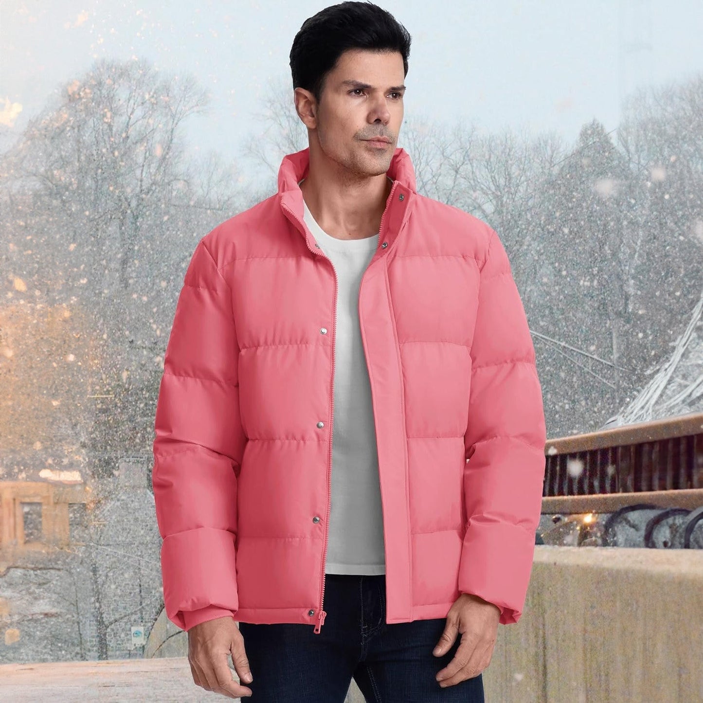 Men's Down Puffer Jacket Water-Resistant Windproof Warm Black