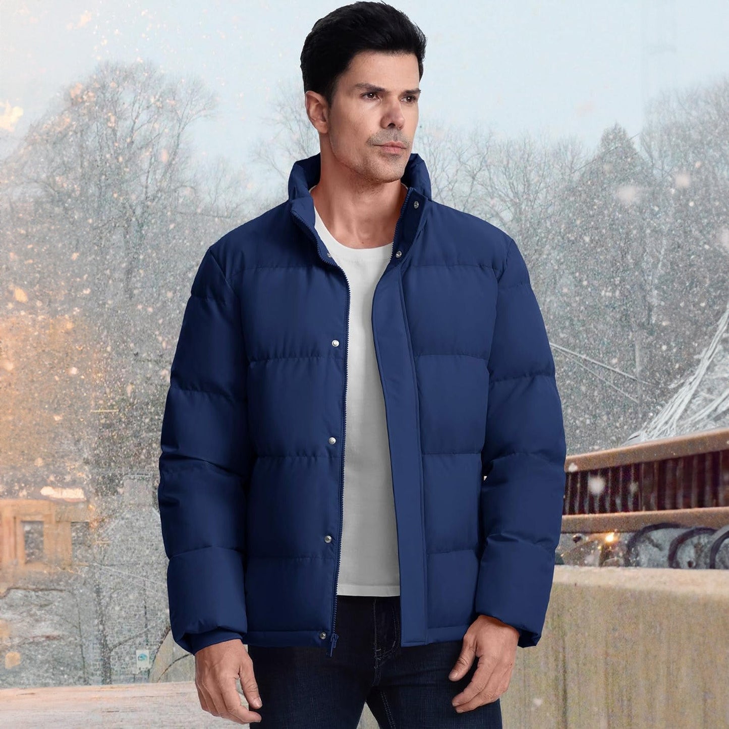Men's Down Puffer Jacket Water-Resistant Windproof Warm Black