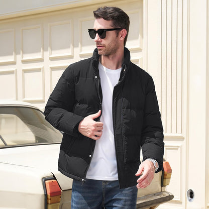 Men's Down Puffer Jacket Water-Resistant Windproof Warm Black