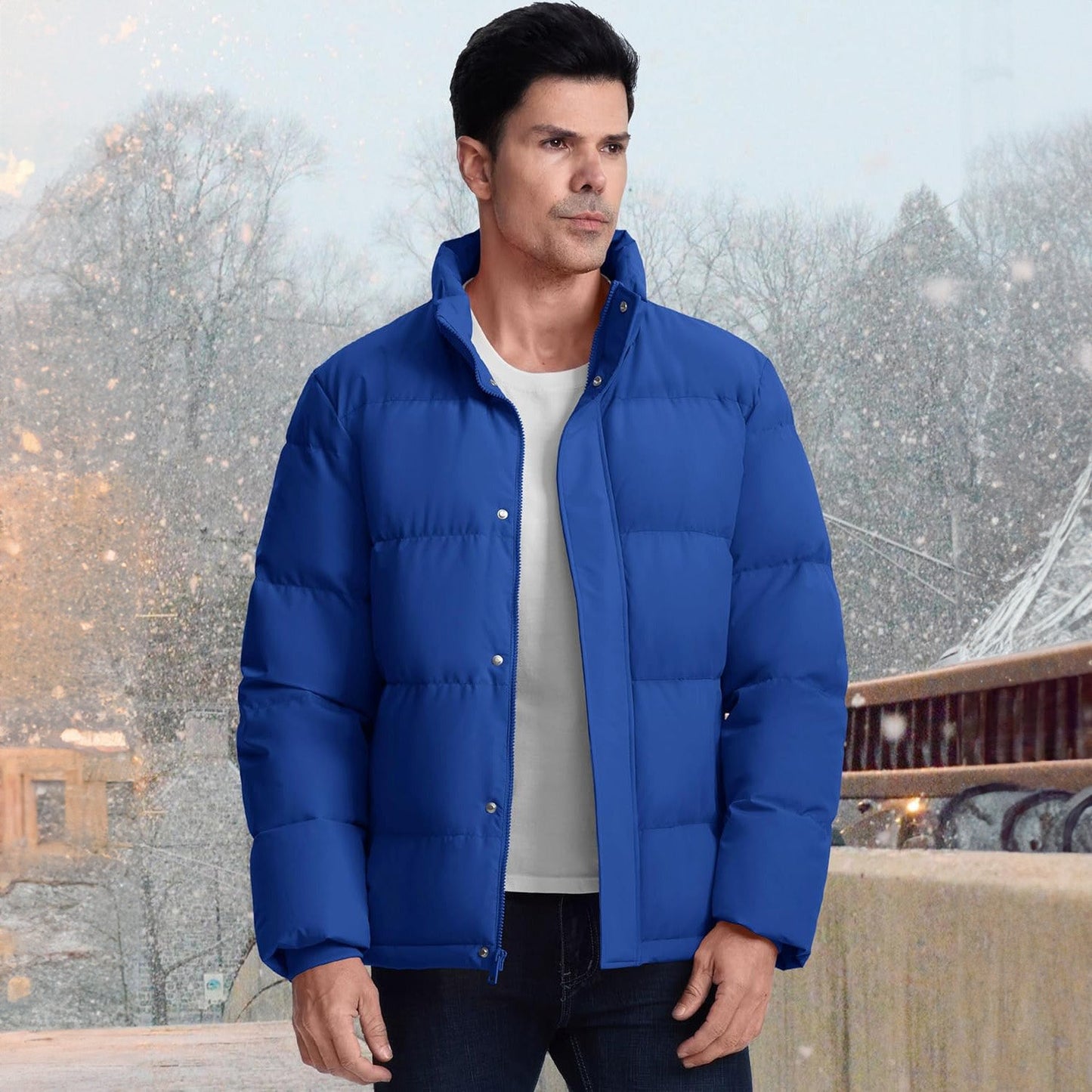 Men's Down Puffer Jacket Water-Resistant Windproof Warm Black