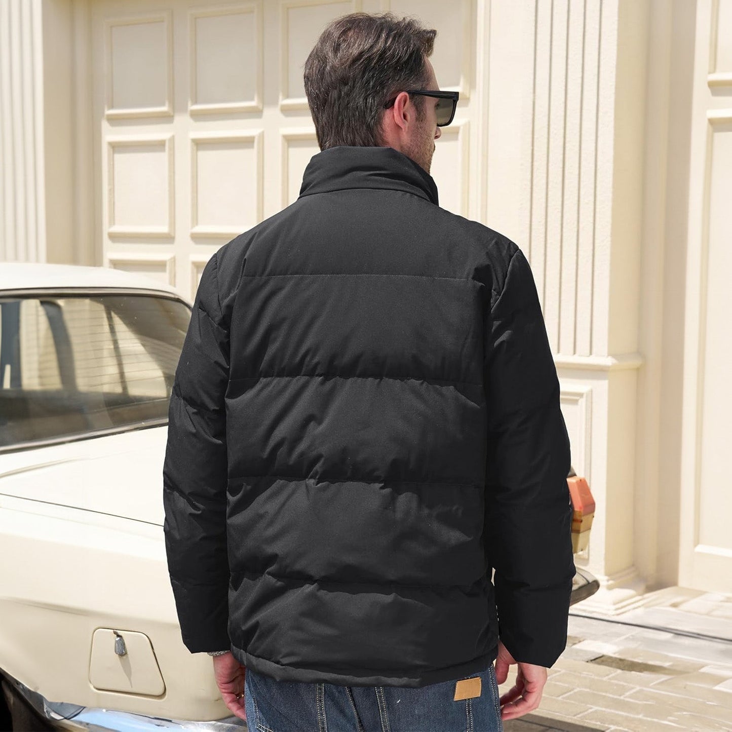 Men's Down Puffer Jacket Water-Resistant Windproof Warm Black