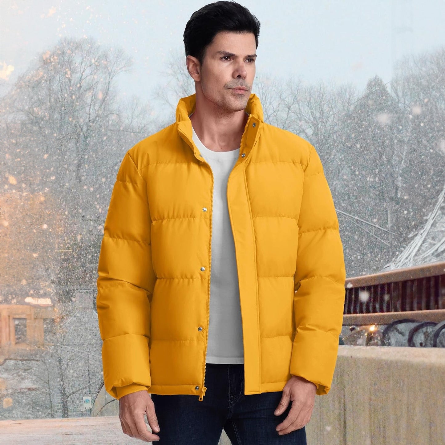Men's Down Puffer Jacket Water-Resistant Windproof Warm Black