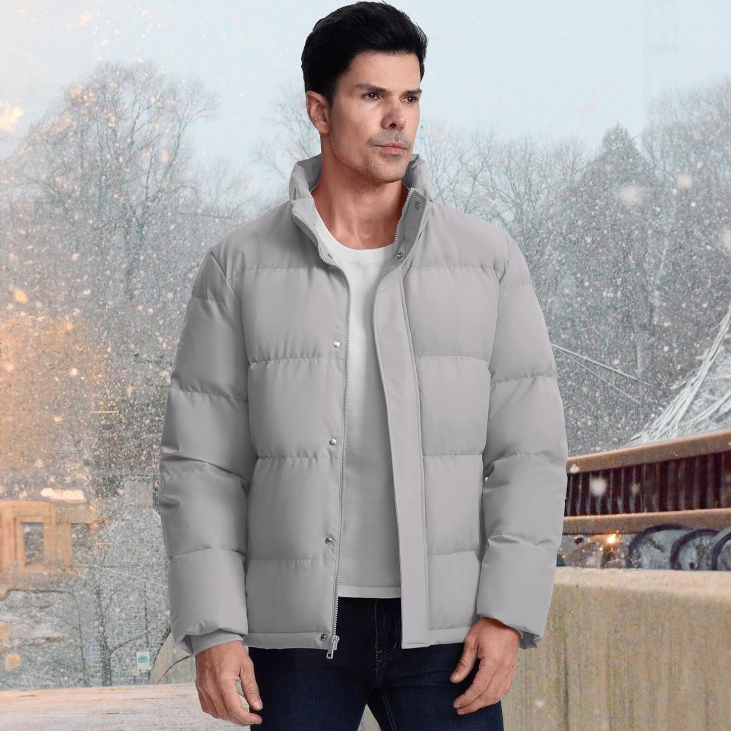 Men's Down Puffer Jacket Water-Resistant Windproof Warm Black