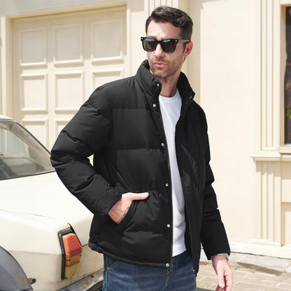 Men's Down Puffer Jacket Water-Resistant Windproof Warm Black