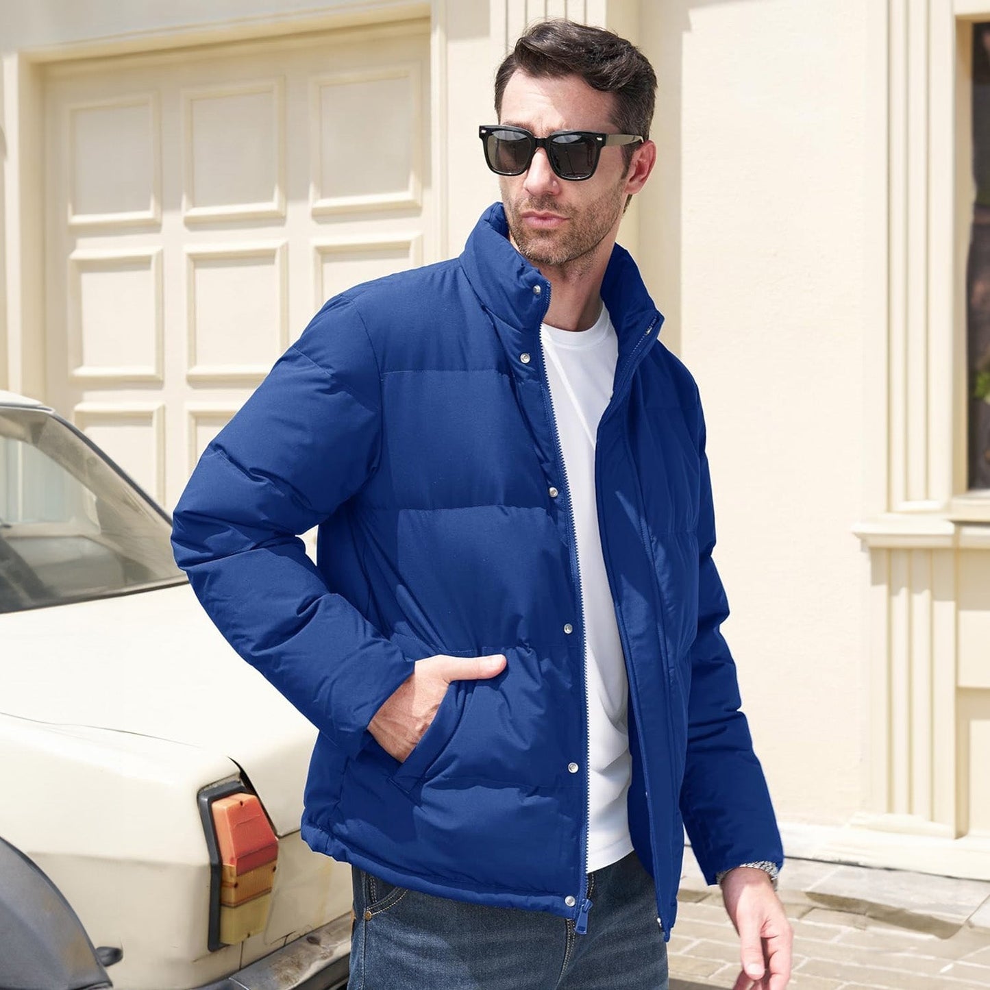 Men's Down Puffer Jacket Water-Resistant Windproof Warm Black