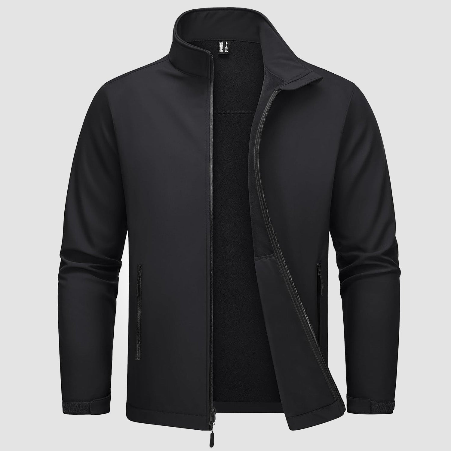 Men's Softshell Jacket Waterproof Fleece Lined Black - Fashinoza