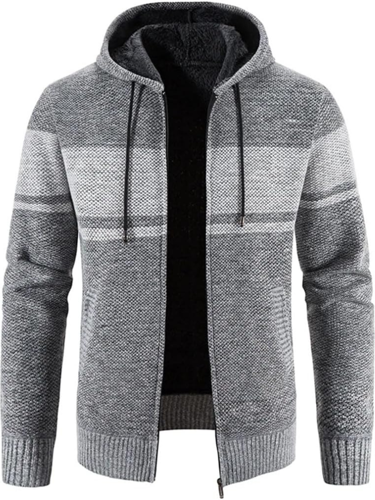 Men's Hoodie Cardigan Zip-Up Fleece Lined Adjustable Drawstring