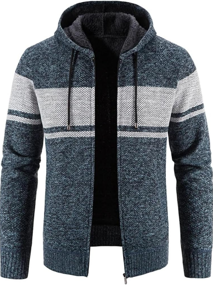 Men's Hoodie Cardigan Zip-Up Fleece Lined Adjustable Drawstring - Fashinoza
