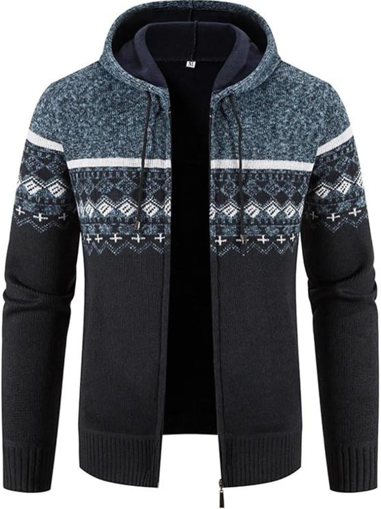 Men's Hoodie Cardigan Zip-Up Fleece Lined Adjustable Drawstring
