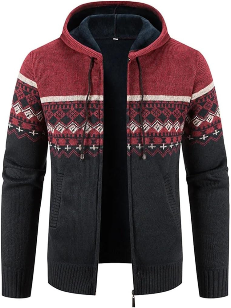 Men's Hoodie Cardigan Zip-Up Fleece Lined Adjustable Drawstring