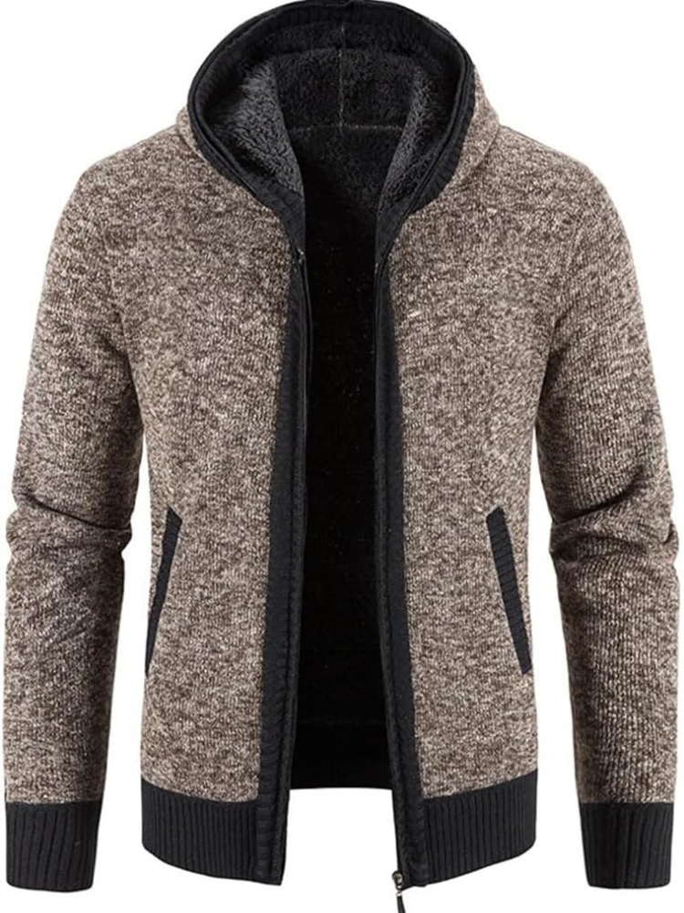 Men's Hoodie Cardigan Zip-Up Fleece Lined Adjustable Drawstring