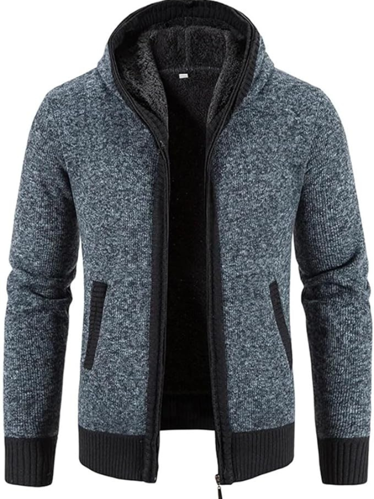 Men's Hoodie Cardigan Zip-Up Fleece Lined Adjustable Drawstring
