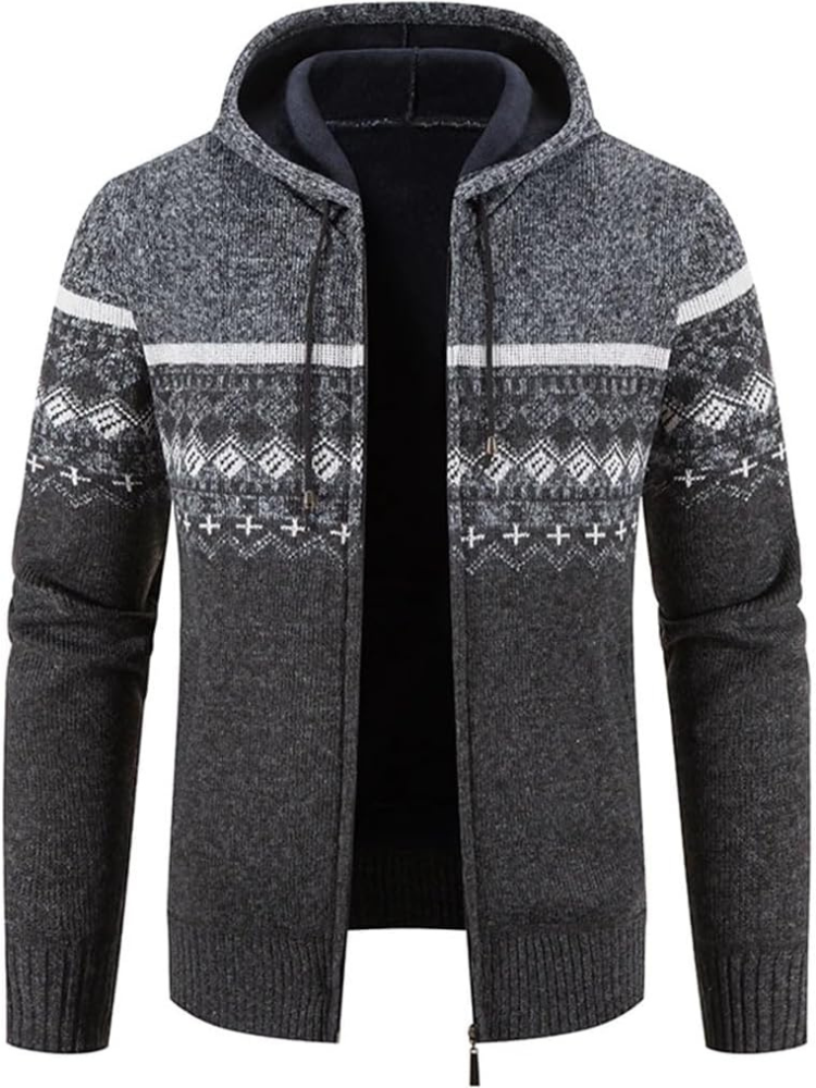 Men's Hoodie Cardigan Zip-Up Fleece Lined Adjustable Drawstring