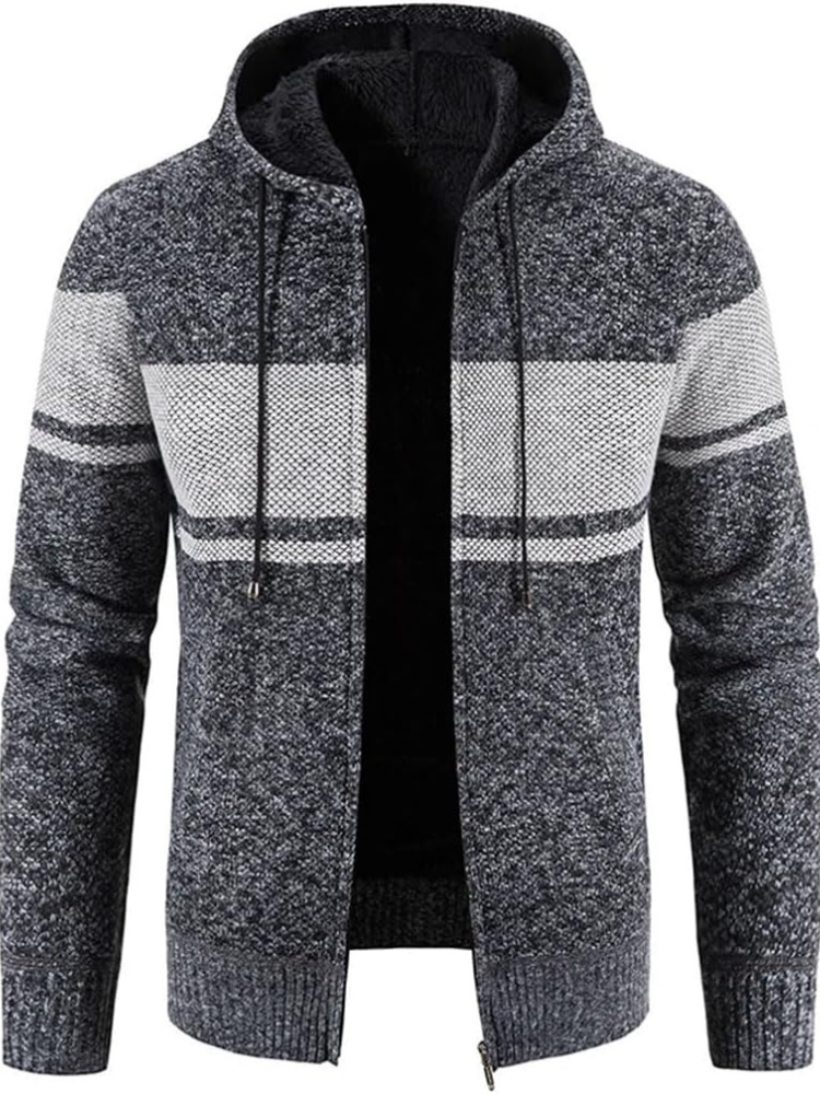 Men's Hoodie Cardigan Zip-Up Fleece Lined Adjustable Drawstring