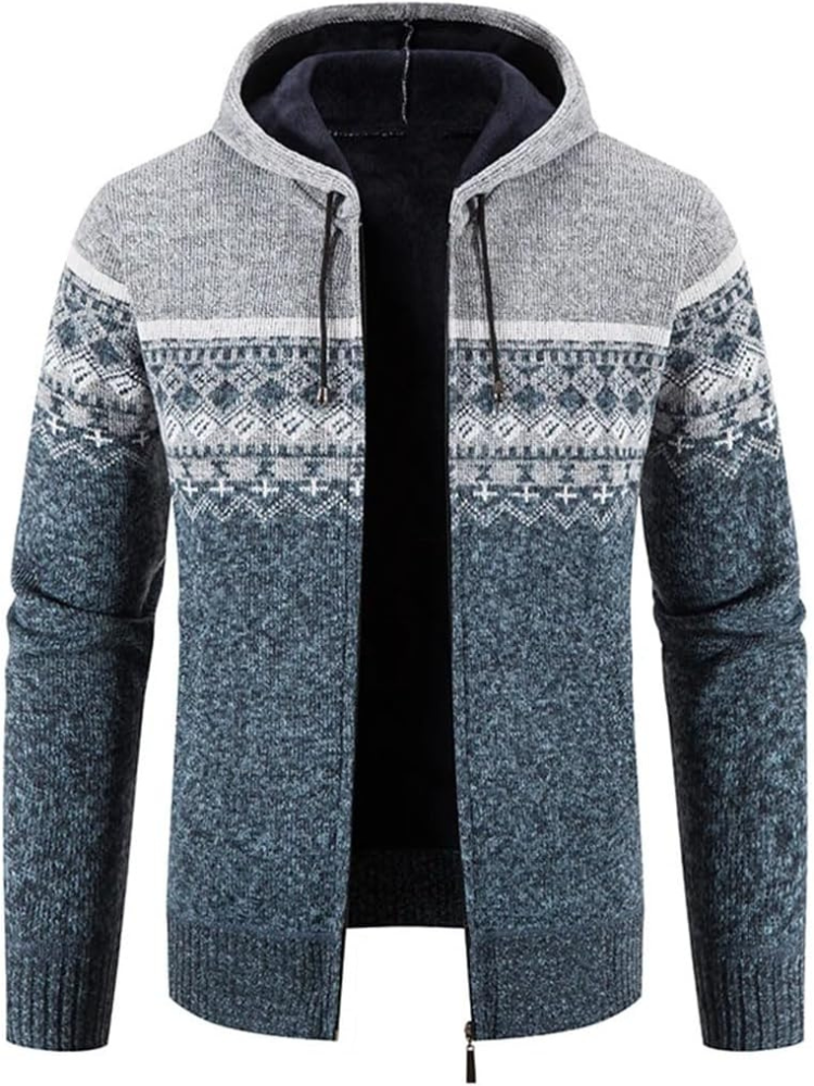 Men's Hoodie Cardigan Zip-Up Fleece Lined Adjustable Drawstring