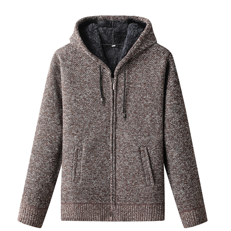 Men's Knitted Zip-Up Hoodie Cardigan Soft Lined Gray - Fashinoza