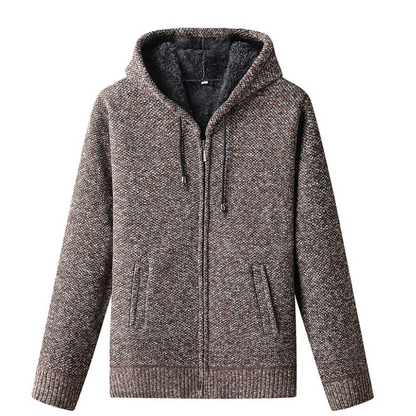 Men's Knitted Zip-Up Hoodie Cardigan Soft Lined Gray - Fashinoza